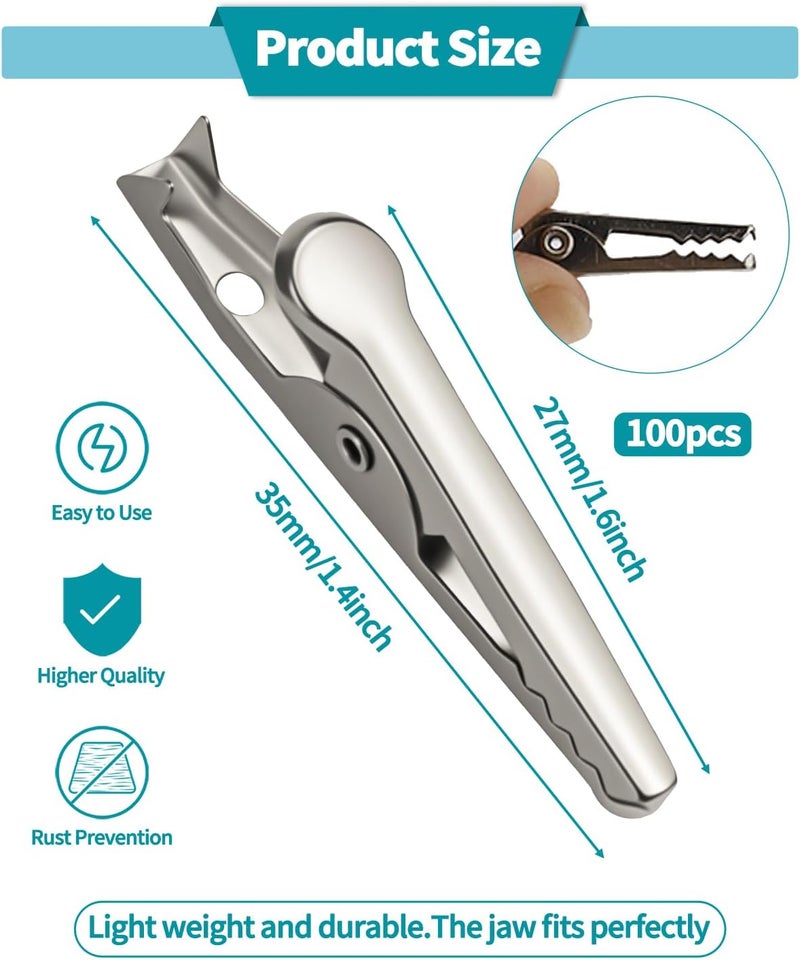 Abvsdu 100 PCS Metal Alligator Clip, 35mm Spring Clamps Test Line Crocodile Clip Silver Tone Alligator Clips Nickel Plated Crocodile Clamps, Used In Laboratory Electric Testing Work And Cable Lead - Image 2